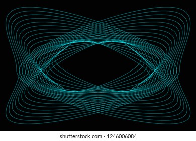 Abstract composition of thin, color, gradient lines on a dark, black background. Vector image.