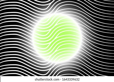 Abstract composition of thin, colored, white, wavy lines on a radial, gradient, color background. Vector image.