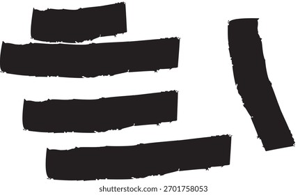 Composição abstrata de tiras de papel preto rasgadas dispostas em um padrão dinâmico em camadas contra um fundo branco.