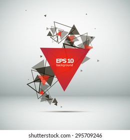 Abstract composition, a tornado of triangles, red, background | EPS10 vector illustration