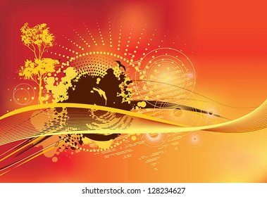 abstract composition with tree and different blots