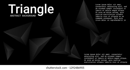 Abstract composition of  triangle. 3D vector illustration . Minimal geometric background.  Black  three-dimensional  geometric triangle in space.