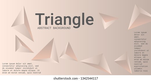 Abstract composition of  triangle. 3D vector illustration . Minimal geometric background.  Gentle beige  three-dimensional  geometric triangle in space.