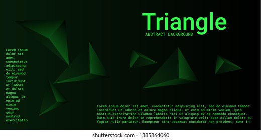 Abstract composition of  triangle. 3D vector illustration . Modern geometric background.  Emerald  three-dimensional  geometric triangle in space.