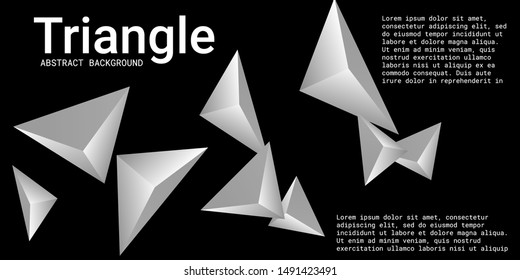 Abstract composition of  triangle. 3D vector illustration . Futuristic geometric background.  Metal  three-dimensional  geometric triangle in space.