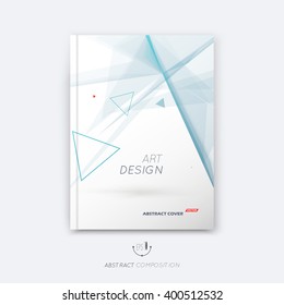 Abstract composition, triangle font texture, blue stripe section frame surface, line construction, white a4 brochure title sheet, creative figure vector art, commercial offer, banner form, flyer fiber