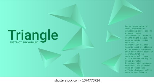 Abstract composition of  triangle. Futuristic geometric background.  3D vector illustration . Green  three-dimensional  geometric triangle in space.