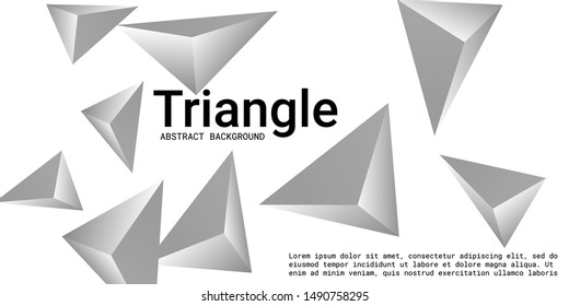 Abstract composition of  triangle. Futuristic geometric background.  3D vector illustration . Silver  three-dimensional  geometric triangle in space.