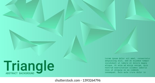 Abstract composition of  triangle. Minimal geometric background.  3D vector illustration . Green  three-dimensional  geometric triangle in space.