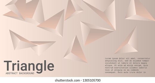 Abstract composition of  triangle. Modern geometric background.  3D vector illustration . Gentle beige  three-dimensional  geometric triangle in space.