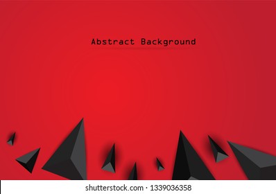 Abstract composition of triangle. Modern geometric background. Burgundy three-dimensional geometric triangle in space on Red background.