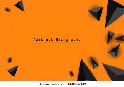 Abstract composition of triangle. Modern geometric background. Burgundy three-dimensional geometric triangle in space on Orange background.