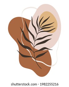 Abstract composition with tropic leaves. Terracotta and nude colors. Modern flat style.Vector EPS10.