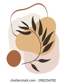 Abstract composition with tropic leaves. Terracotta and nude colors. Modern flat style.Vector EPS10.