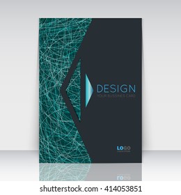 Abstract composition. Turquoise, black font texture. Arrow section trademark. Green curve line construction. Brochure title sheet. Creative figure logo icon. Commercial offer. Banner form. Flyer fiber