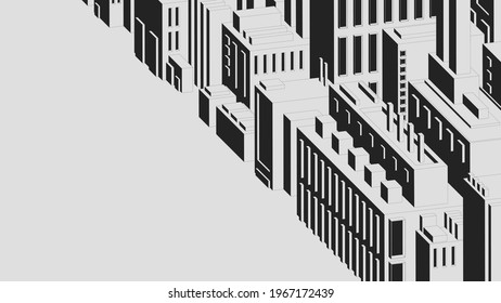 Abstract composition of urban environment, industrial architectural fantasy black and white graphic vector background