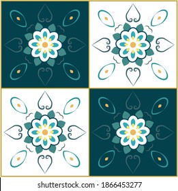 Abstract composition using geometrical and symmetrical shapes of flowers and leaves. Vector