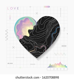 Abstract composition for Valentine's Day. Geometric design. Black heart with color insert