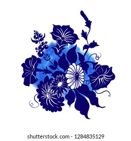 
Abstract composition of a variety of wildflowers and berries on a watercolor stain. Vector illustration.