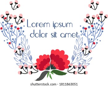 Abstract composition of various flowers and twigs. Place for text. Vector