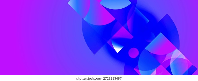 Composição abstrata. Mistura vibrante de tons roxos e azuis. As formas geométricas se sobrepõem criando um efeito visual dinâmico. Design moderno.