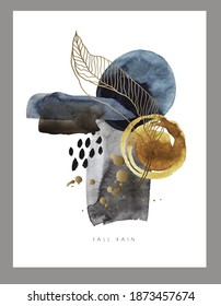 Abstract composition with watercolor blots, lines and circle. Vector