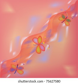 Abstract composition with waves and butterflies
