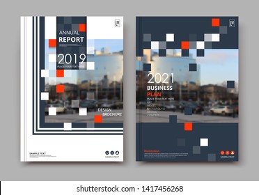 Abstract composition. White a4 brochure cover design. Info banner frame. Text font. Title sheet model set. Modern vector front page. Brand logo texture. Red color figures image icon. Ad flyer fiber