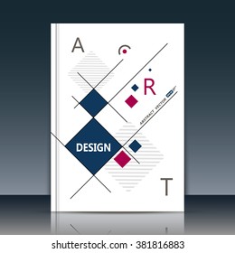 Abstract composition. White a4 brochure title sheet. Ad figure design. Annual report cover. Creative text frame surface. Firm banner form. Square block connection. Quadrate icon. Flyer fiber art.   