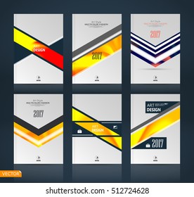 Abstract composition. White a4 brochure cover design. Patch info banner frame. Text font. Title sheet model set. Modern vector front page. Brand logo texture. Color figures image icon. Ad flyer fiber