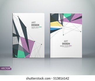Abstract composition. White a4 brochure cover design. Patch info banner frame. Text font. Title sheet model set. Modern vector front page. Brand logo texture. Color figures image icon. Ad flyer fiber