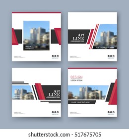 Abstract composition. White a4 brochure cover design. Square info banner frame. Text font. Title sheet model set. Modern vector front page. Brand logo. Red tetragon figures image icon. Ad flyer fiber