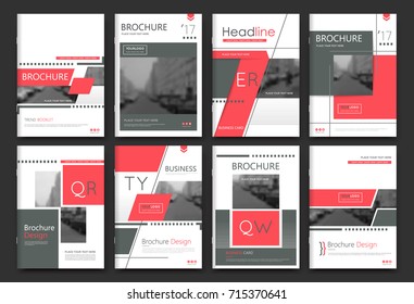 Abstract composition. White a4 brochure cover design. Info banner frame. Text font. Title sheet model set. Modern vector front page. Brand logo texture. Red color figures image icon. Ad flyer fiber