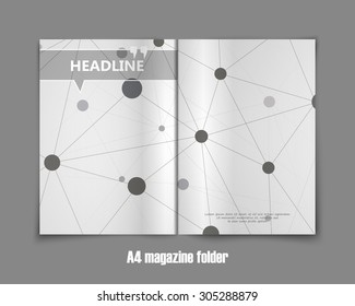 Abstract composition, white brochure sheet, microscopic molecule background pattern, scientific bio ornament, biotechnological research report, EPS 10 vector illustration