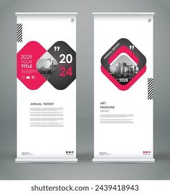 Abstract composition. White roll up brochure cover design. Info banner frame. Text font. Title sheet model set. Modern vector front page. City view brand flag. Rhombus figures icon. Ad flyer fiber