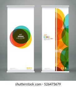 Abstract composition. White roll up brochure cover design. Info banner frame. Text font. Title sheet model set. Modern vector front page art. Circle parts brand flag. Round figure icon. Ad flyer fiber