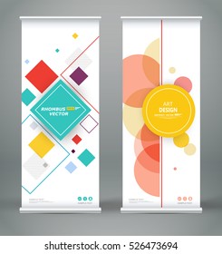 Abstract composition. White roll up brochure cover design. Info banner frame. Text font. Title sheet model set. Modern vector front page art. Lozenge part brand flag. Round figure icon. Ad flyer fiber