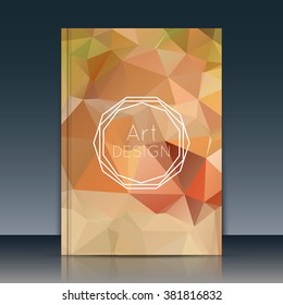Abstract composition. Yellow a4 brochure title sheet. Ad figure design. Annual report cover. Creative text frame surface. Firm banner form. Amber crystal facets. Flyer fiber art. Logo emblem icon.    