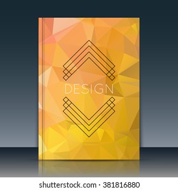 Abstract composition. Yellow a4 brochure title sheet. Ad figure design. Annual report cover. Creative text frame surface. Firm banner form. Amber crystal facets. Flyer fiber art. Logo emblem icon.    