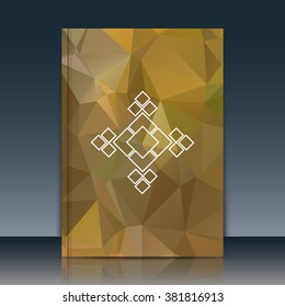 Abstract composition. Yellow a4 brochure title sheet. Ad figure design. Annual report cover. Creative text frame surface. Firm banner form. Amber crystal facets. Flyer fiber art. Logo emblem icon.    