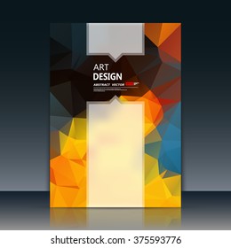 Abstract composition, yellow, blue font texture, polygonal triangle construction, transparent glass, a4 brochure title sheet, firm banner form, creative figure flyer fiber, EPS10 elements connection