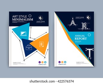 Abstract composition. Yellow, blue, triangular texture. Black dots, lines, part construction. White brochure title sheet. Header. Creative figure icon surface. Triangle section banner form. Flyer font