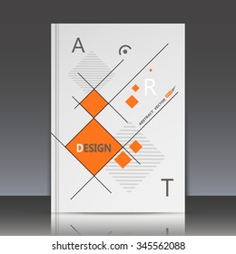 Abstract composition,rhombus texture, orange square blocks connecting, quadrate box construction, a4 brochure title sheet, gray backdrop, business card surface, modern light fiber, EPS10 illustration