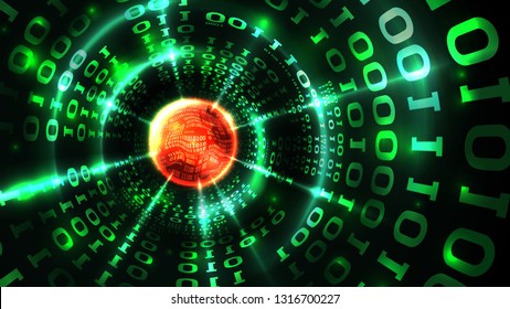 Abstract computer data background matrix binary code, data stream, abstract firewall. Hacking computer system, database, internet server with virus, malicious code. Vector illustration