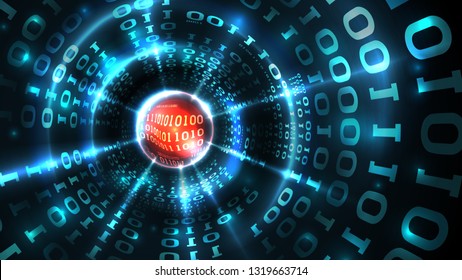 Abstract computer data background programming binary code, data stream, abstract firewall. Hacking computer system, database, internet server with virus, malicious code. Vector illustration