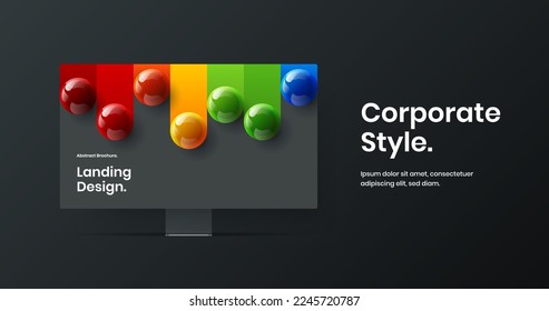 Abstract computer display mockup banner layout. Bright landing page vector design template.