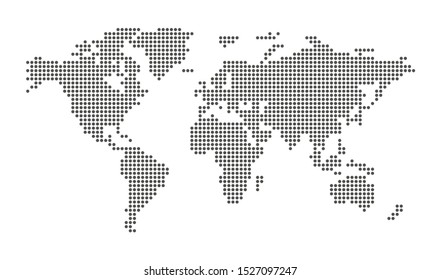 Abstract computer graphic pixel dotted world map. Vector illustration.