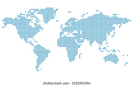 Abstract computer graphic World map of blue round dots.