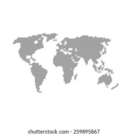 Abstract computer graphic World map of blue round dots.