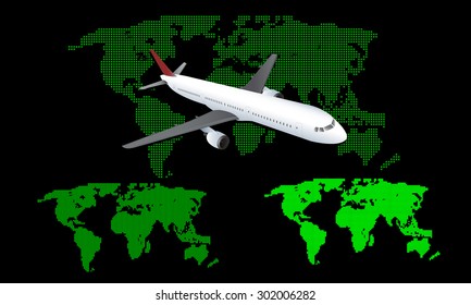 Abstract computer graphic world map and airplane.